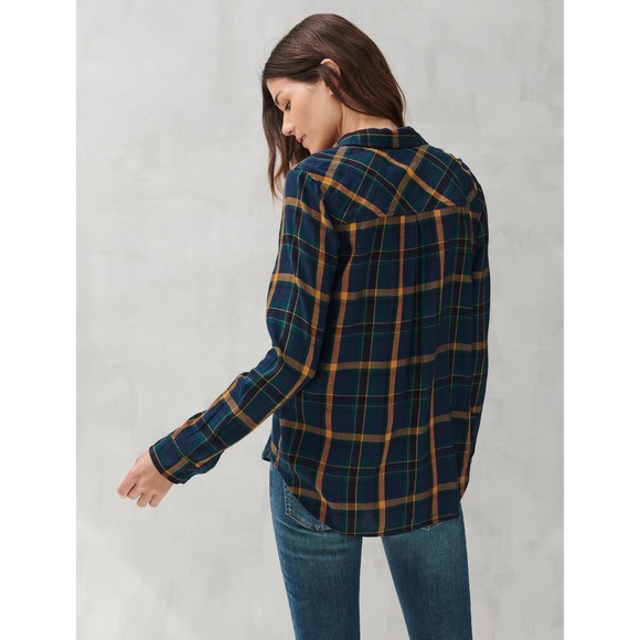 Lucky Brand Classic Plaid Flannel Shirt Navy Blue Dark Green Lumberjack Medium - Picture 3 of 11